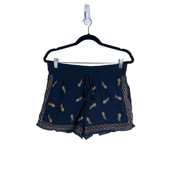 J. Crew Women's Navy Metallic Gold Pineapple Drawstring Casual Shorts Small - Picture 1 of 12